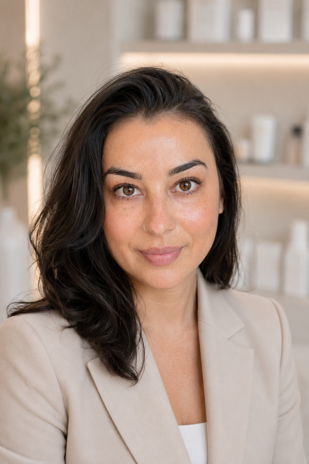 Woman with radiant, healthy skin in soft natural light