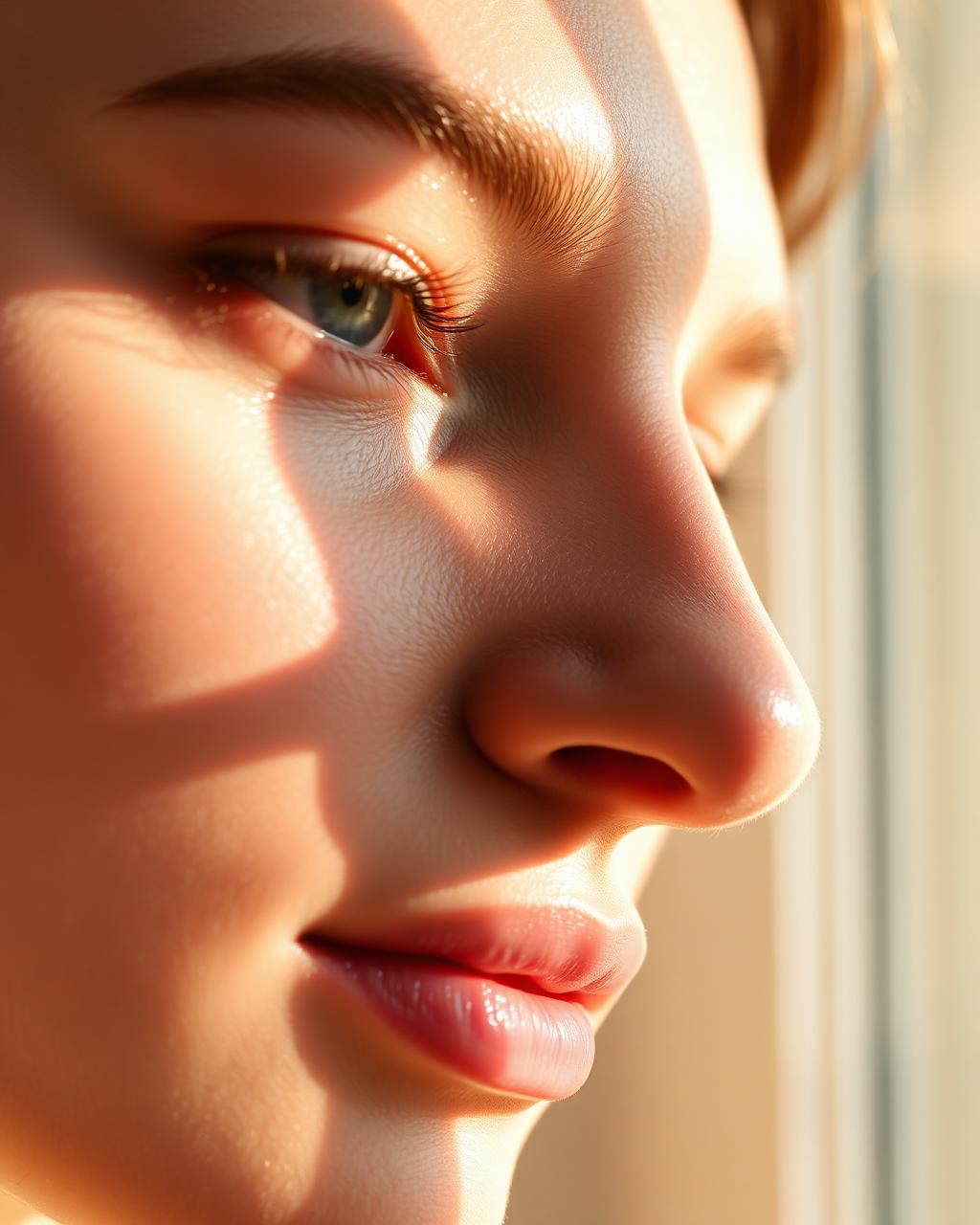 Warm golden light on healthy luminous skin