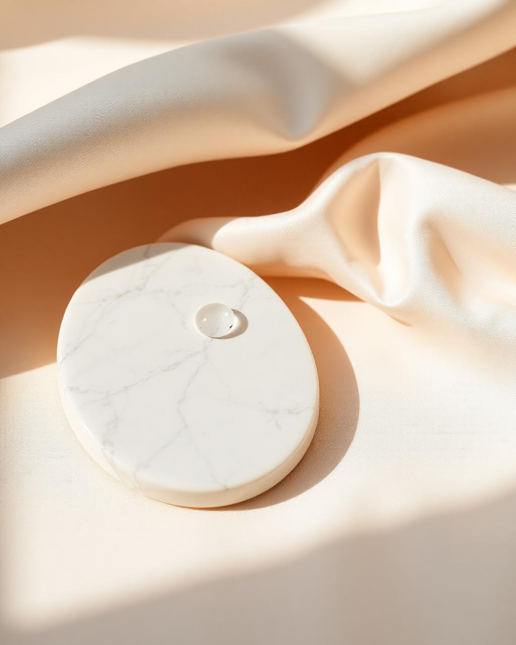 Smooth polished marble stone on soft cream fabric