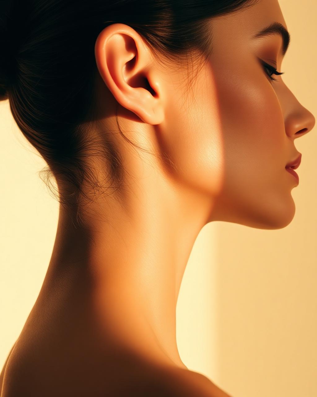 Elegant profile view showing natural jawline and cheek architecture